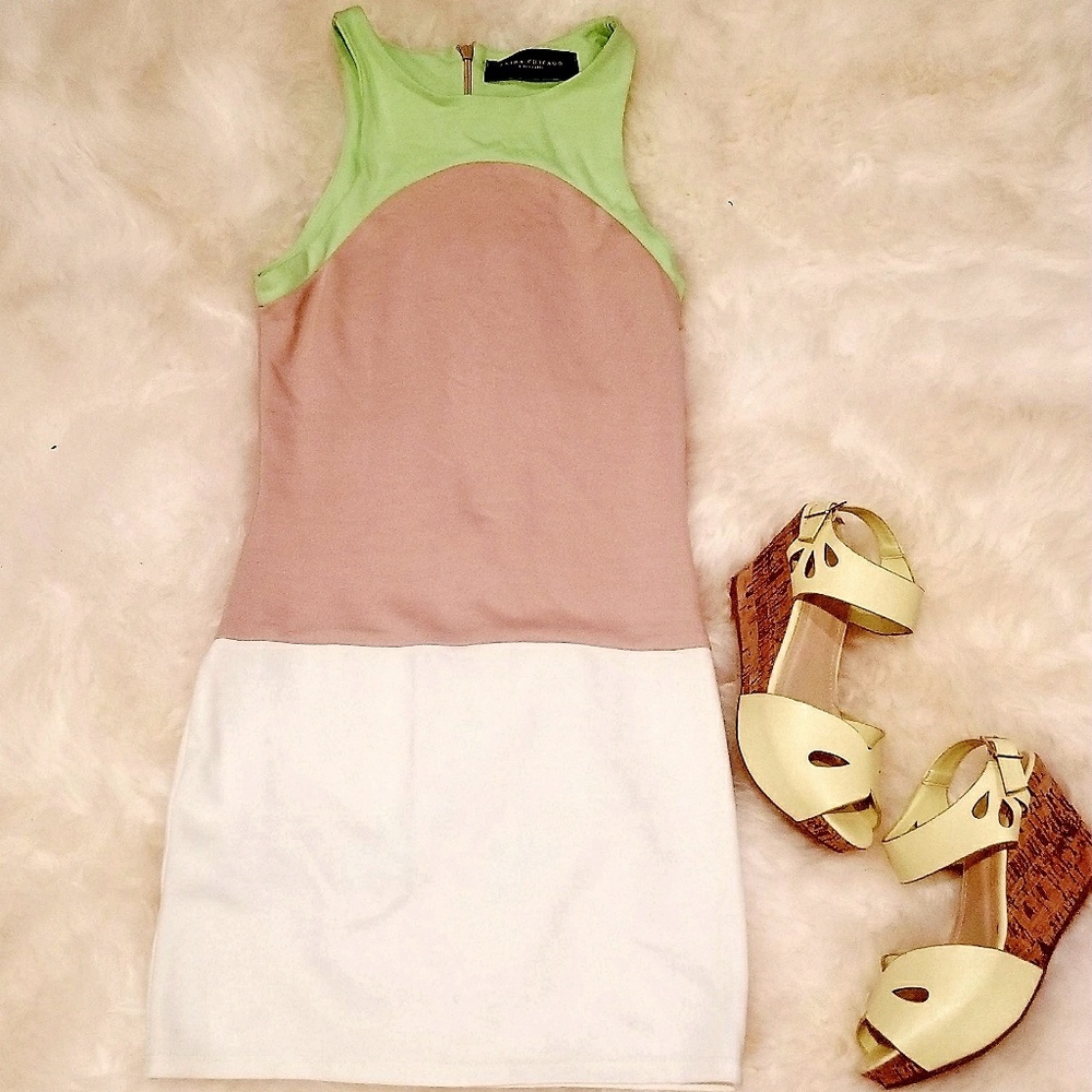 Block color stretch mini dress